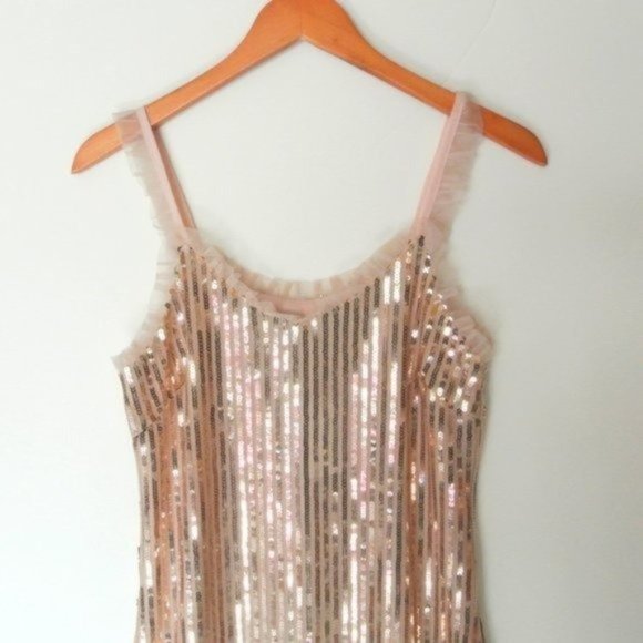 SEE THE SHADES Ruffle Trim Sequined Midi Dress S - Picture 6 of 11